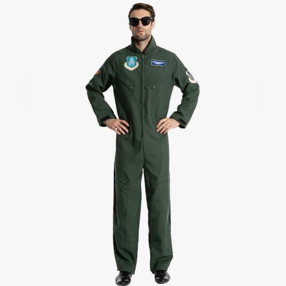 EraSpooky Men Flight Suit Pilot Costume Cosplay Jumpsuit for Halloween Party Med